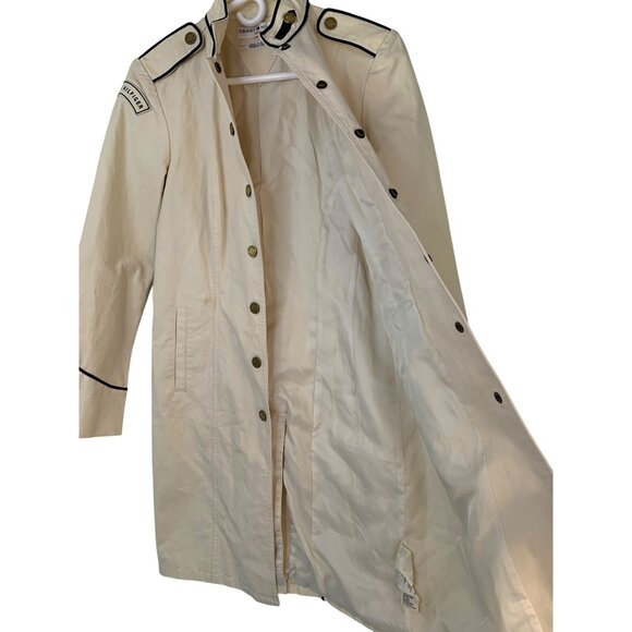 New VTG Rare Tommy Hilfiger S Military Denim Coat Logo Buttons Cream RHH10579 - Picture 2 of 12